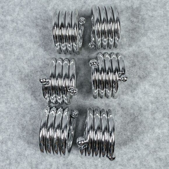 Set of 6 Vintage Silvertone Coiled Spiral Napkin Holder Rings  1-3/4" HEAVY - Picture 2 of 5